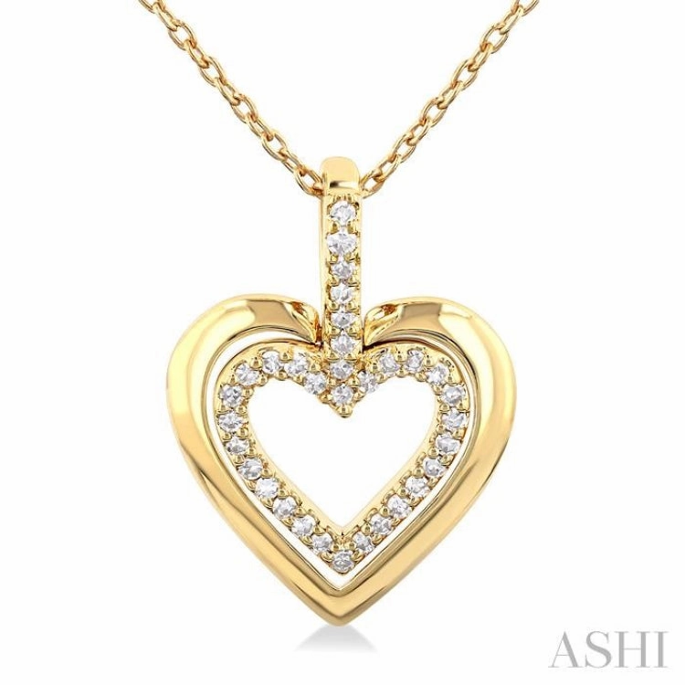 Casual Item Cool Accessory 1/10 Ctw Petite Twin Heart Round Cut Diamond Fashion Pendant With Chain in 10K Yellow Gold