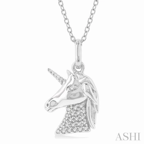 1/10 Ctw Petite Unicorn Round Cut Diamond Fashion Pendant With Chain in 10K White Gold Professional Piece