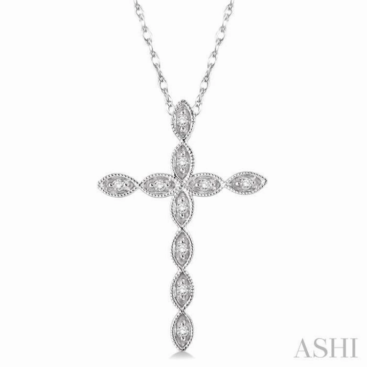 1/10 Ctw Round Cut Diamond Cross Pendant in 10K White Gold with Chain Minimalist Adornment Date night