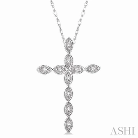 1/10 Ctw Round Cut Diamond Cross Pendant in 10K White Gold with Chain Minimalist Adornment Date night