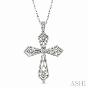1/10 Ctw Round Cut Diamond Cross Pendant in 14K White Gold with Chain Casual Gathering