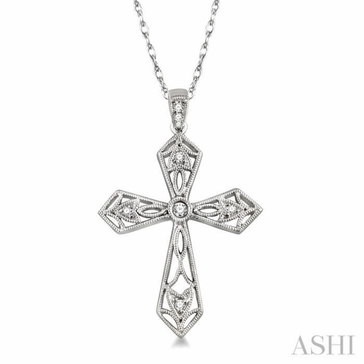 1/10 Ctw Round Cut Diamond Cross Pendant in 14K White Gold with Chain Casual Gathering