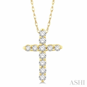 Artful Touch Ethical Item 1/10 Ctw Round Cut Diamond Cross Pendant in 14K Yellow Gold with Chain