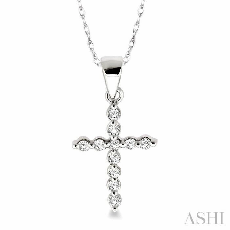 1/10 Ctw Round Cut Diamond Cross Petite Pendant in 10K White Gold with Chain Collection Accessory Caring Present