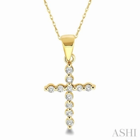 1/10 Ctw Round Cut Diamond Cross Petite Pendant in 14K Yellow Gold with Chain Polished Touch