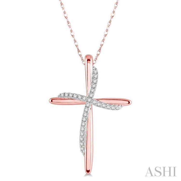 1/10 Ctw Round Cut Diamond Draped Cross Charm Pendant With Chain in 10K Rose Gold Individual Accessory Fresh Accent