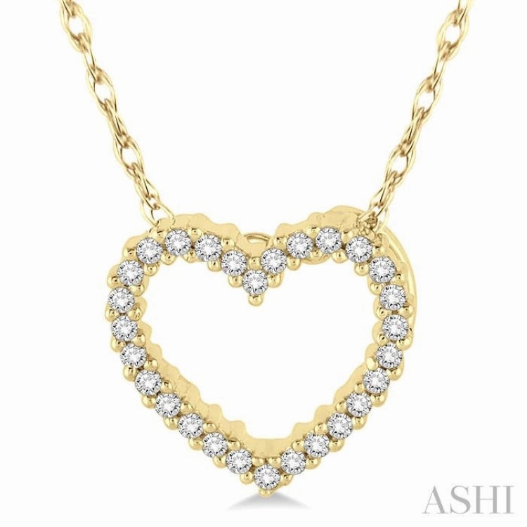 Weekend Accent Timeless Edge 1/10 Ctw Round Cut Diamond Heart Pendant in 10K Yellow Gold with Chain