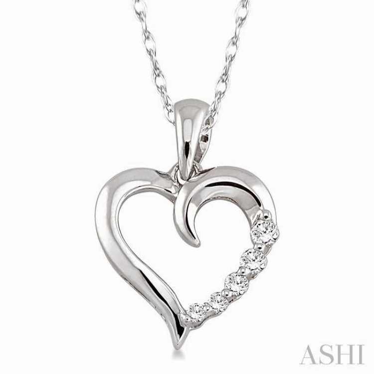 Diverse Accent Chic Appeal 1/10 Ctw Round Cut Diamond Heart Shape Journey Pendant in 10K White Gold with Chain