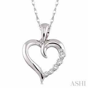 Pure Beauty 1/10 Ctw Round Cut Diamond Heart Shape Journey Pendant in 14K White Gold with Chain