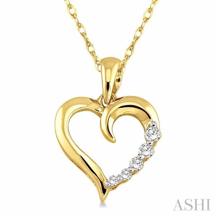 Spring Celebration Item 1/10 Ctw Round Cut Diamond Heart Shape Journey Pendant in 14K Yellow Gold with Chain