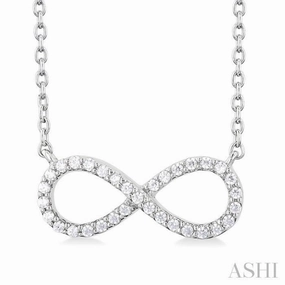 Adult Evening Jewelry 1/10 Ctw Round Cut Diamond Infinity Petite Pendant With Chain in 10K White Gold