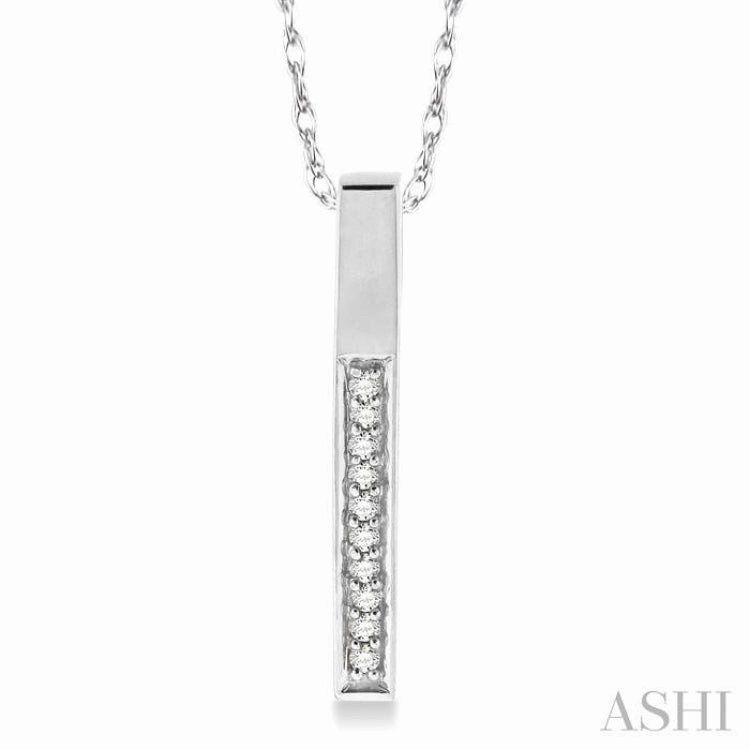 1/10 Ctw Round Cut Diamond Stick Pendant in 10K White Gold with Chain Handcrafted Beauty
