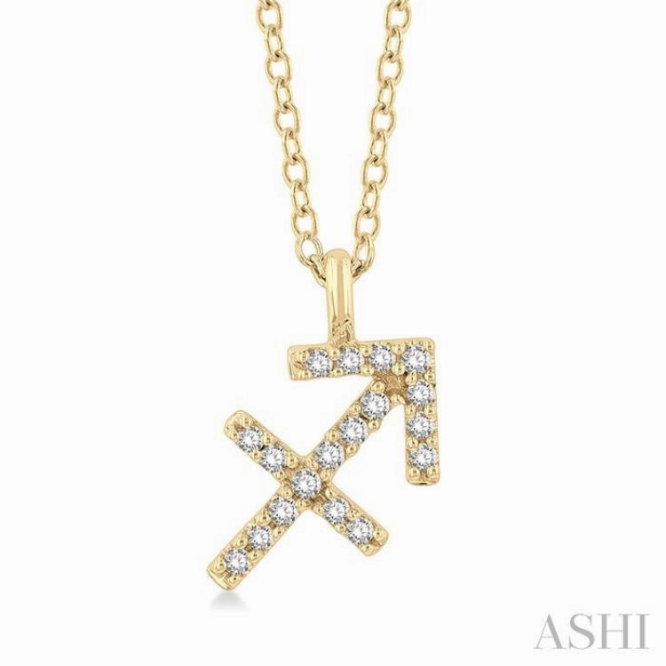 1/10 Ctw Sagittarius Round Cut Diamond Zodiac Pendant With Chain in 10K Yellow Gold Sleek Detail Attractive Ornament