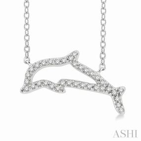 Personal Style 1/10 Ctw Sea Life Petite Dolphin Round Cut Diamond Fashion Pendant With Chain in 10K White Gold