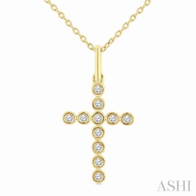 Attractive Accessory 1/10 Ctw Single Cut Diamond Bezel Set Cross Petite Pendant With Chain in 10K Yellow Gold