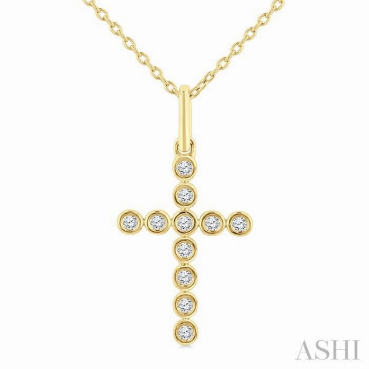 Attractive Accessory 1/10 Ctw Single Cut Diamond Bezel Set Cross Petite Pendant With Chain in 10K Yellow Gold