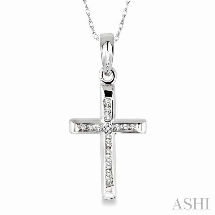 Enhancing Item 1/10 Ctw Single Cut Diamond Cross Pendant in 14K White Gold with Chain