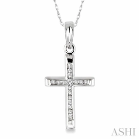 Enhancing Item 1/10 Ctw Single Cut Diamond Cross Pendant in 14K White Gold with Chain