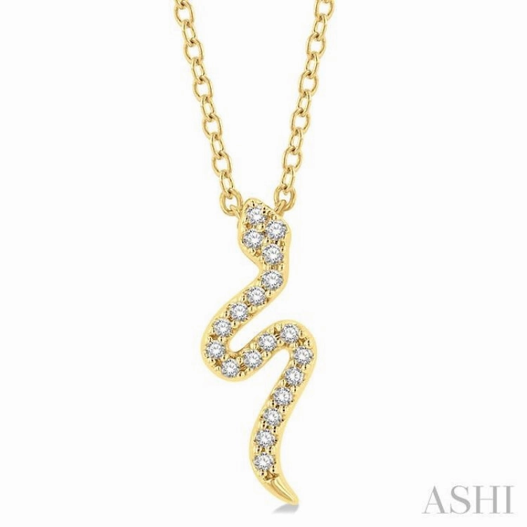 Magnificent Ornament Magnificent Gift 1/10 Ctw Snake Petite Round Cut Diamond Fashion Pendant With Chain in 10K Yellow Gold