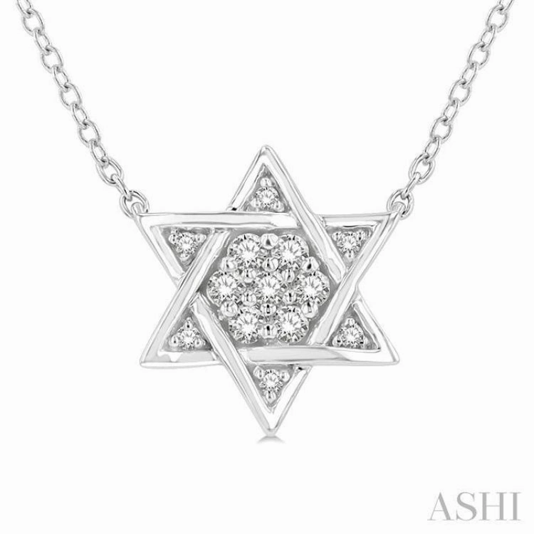 1/10 Ctw Star of David Petite Round Cut Diamond Fashion Pendant With Chain in 10K White Gold Magnificent Ornament