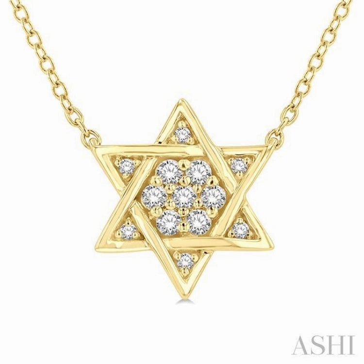 1/10 Ctw Star of David Petite Round Cut Diamond Fashion Pendant With Chain in 10K Yellow Gold Artisan Present Timeless Gift