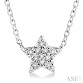 1/10 Ctw Star Round Cut Diamond Petite Fashion Pendant With Chain in 10K White Gold Elegant accessory