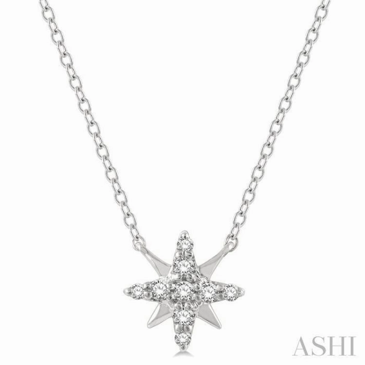 Decorative Pendant Business Accessory 1/10 Ctw Star Round Cut Diamond Petite Fashion Pendant With Chain in 10K White Gold