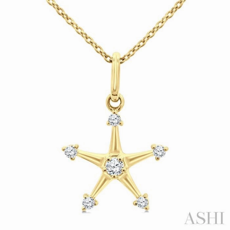 1/10 Ctw Star Round Cut Diamond Petite Fashion Pendant With Chain in 10K Yellow Gold Professional Mood
