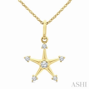 1/10 Ctw Star Round Cut Diamond Petite Fashion Pendant With Chain in 10K Yellow Gold Professional Mood