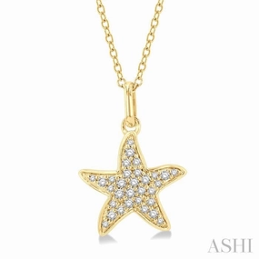 Glam Attire 1/10 Ctw Starfish Petite Round Cut Diamond Fashion Pendant With Chain in 10K Yellow Gold