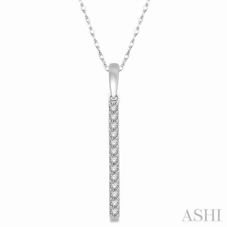 Splendid Gift 1/10 Ctw Straight Bar Round Cut Diamond Petite Pendant With Chain in 10K White Gold