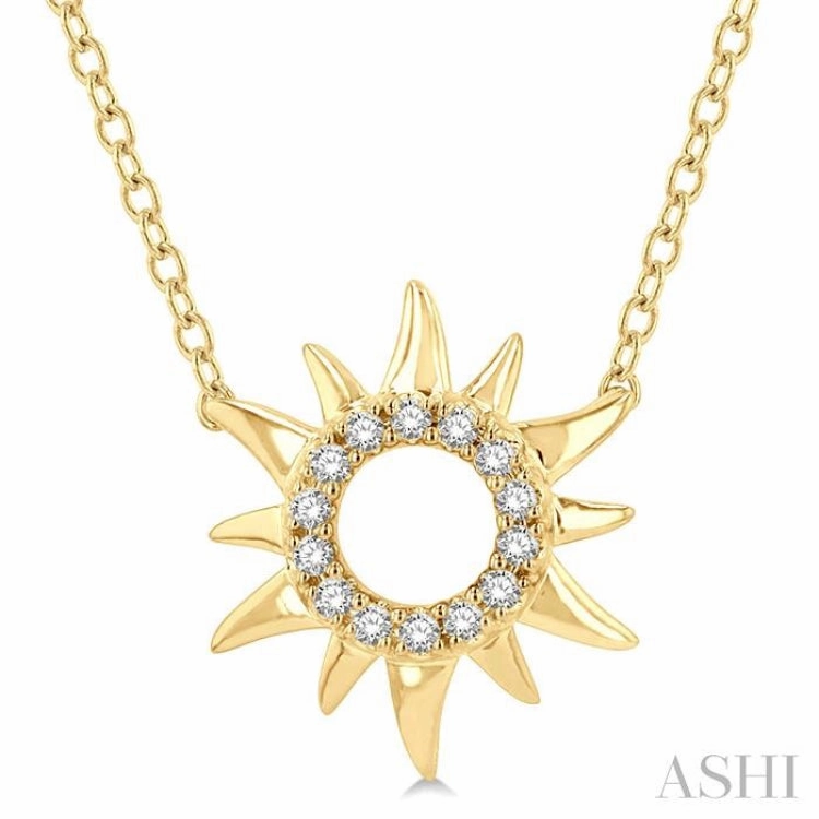 For All Elegant Item 1/10 Ctw Sun Symbol Petite Round Cut Diamond Fashion Pendant With Chain in 10K Yellow Gold