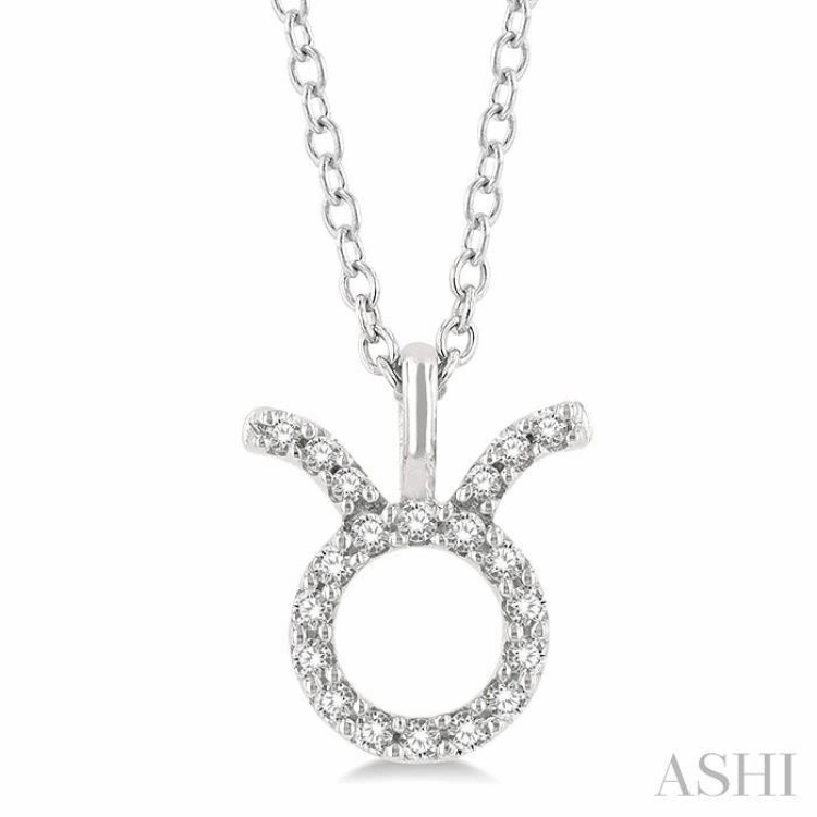 Lightweight Gift 1/10 Ctw Taurus Round Cut Diamond Zodiac Pendant With Chain in 10K White Gold