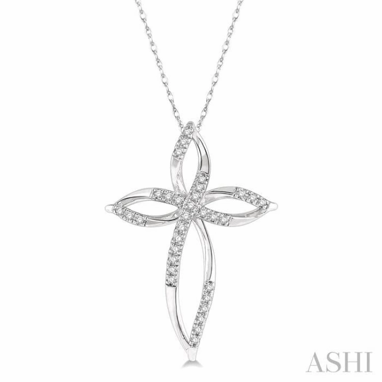 1/10 Ctw Twisted Cross Charm Round Cut Diamond Pendant With Chain in 10K White Gold Fresh Detail Daily Style