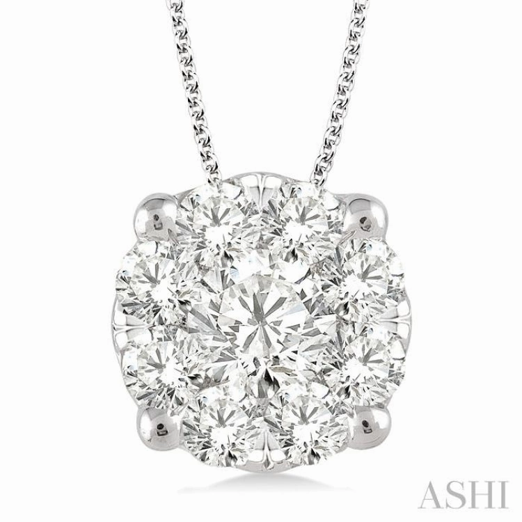 1 1/2 Ctw Lovebright Round Cut Diamond Pendant in 14K White Gold with Chain City Style Pure Beauty