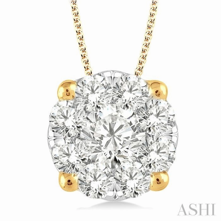 1 1/2 Ctw Lovebright Round Cut Diamond Pendant in 14K Yellow and White Gold with Chain Dainty Piece Gorgeous style