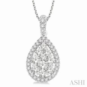 1 1/2 Ctw Pear Shape Diamond Lovebright Pendant in 14K White Gold with Chain Cool Look