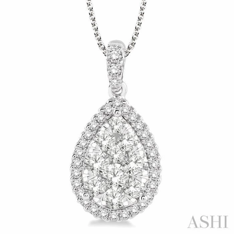 1 1/2 Ctw Pear Shape Diamond Lovebright Pendant in 14K White Gold with Chain Cool Look