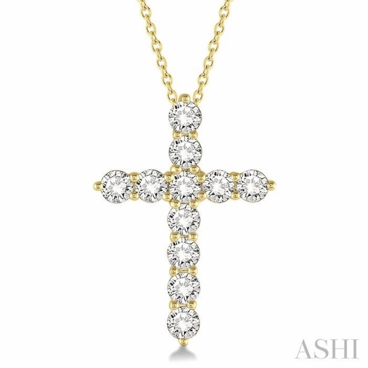 1 1/2 Ctw Round Cut Diamond Cross Pendant in 14K Yellow Gold with Chain Radiant Shine