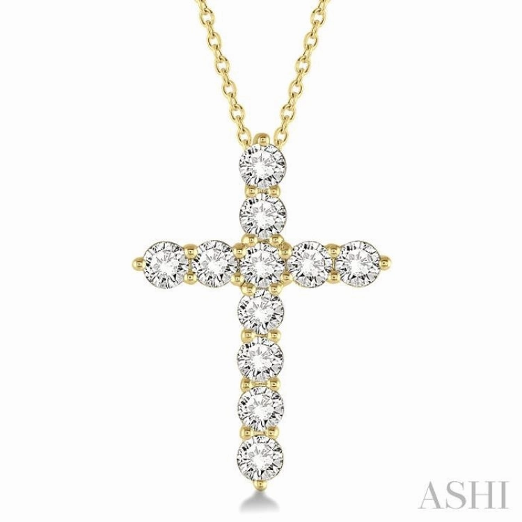 1 1/2 Ctw Round Cut Diamond Cross Pendant in 14K Yellow Gold with Chain Romantic Gift