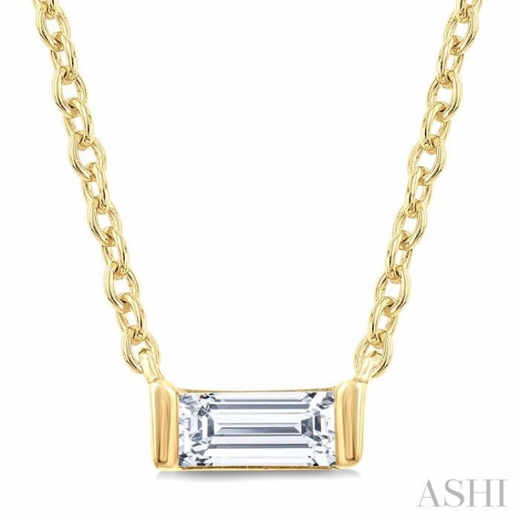 1/20 Ctw Baguette Diamond Petite Fashion Pendant With Chain in 10K Yellow Gold Date Night Accessory Exclusive Jewelry