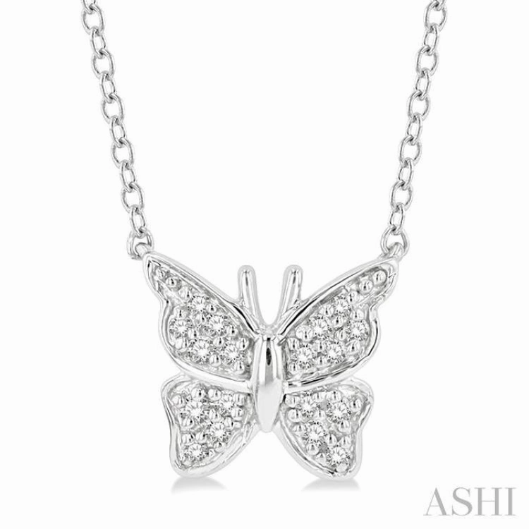 Anniversary Joy 1/20 Ctw Butterfly Petite Round Cut Diamond Fashion Pendant With Chain In 10K White Gold