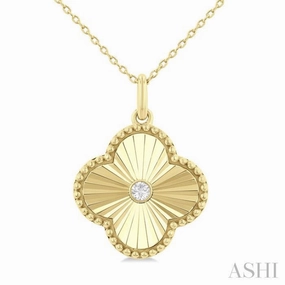 Business Accessory 1/20 Ctw Clover Fluted Medallion Round Cut Diamond Pendant With Chain in 10K Yellow Gold