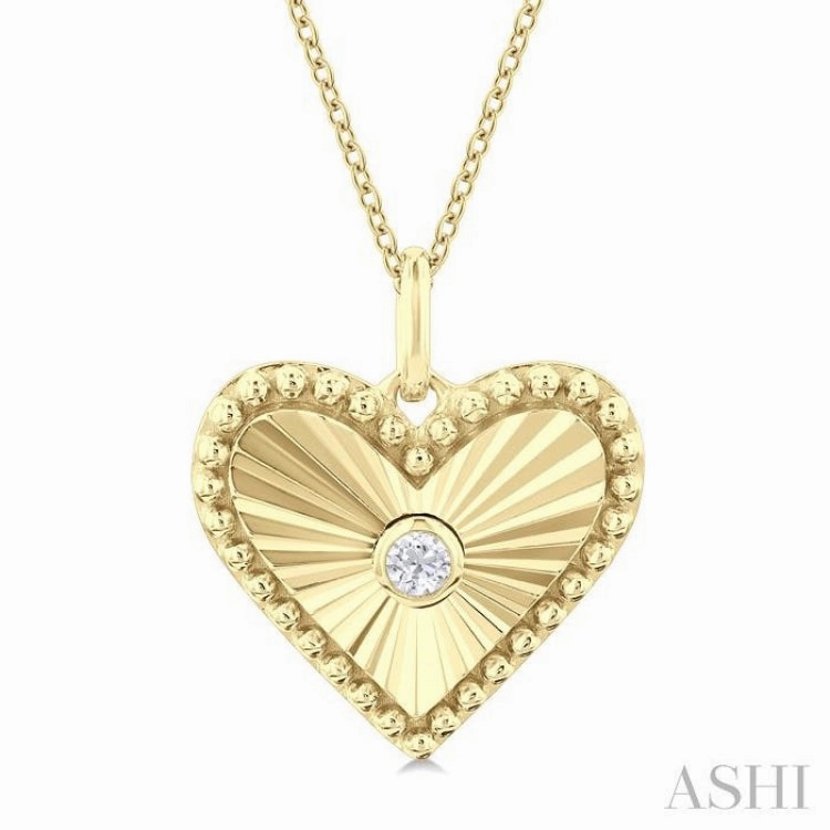 1/20 Ctw Heart fluted medallion Round Cut Diamond Pendant With Chain in 14K Yellow Gold Trendy Accessory All ages