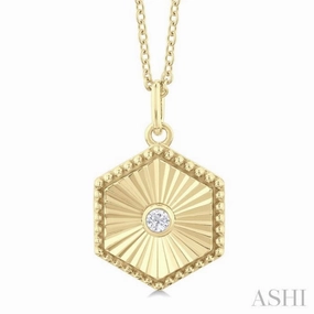 1/20 Ctw Hexagon fluted medallion Round Cut Diamond Pendant With Chain in 10K Yellow Gold Urban Gift Wedding Day