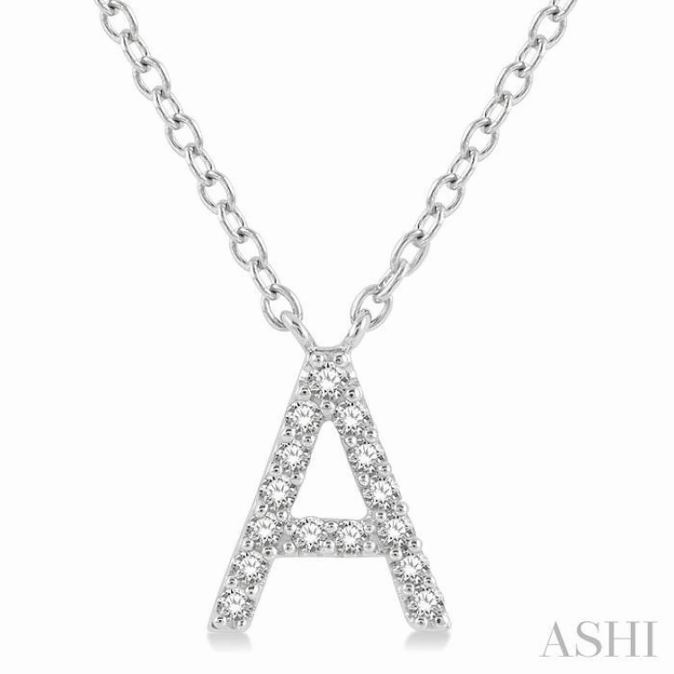 Fashion highlight 1/20 Ctw Initial 'A' Round Cut Diamond Pendant With Chain in 10K White Gold