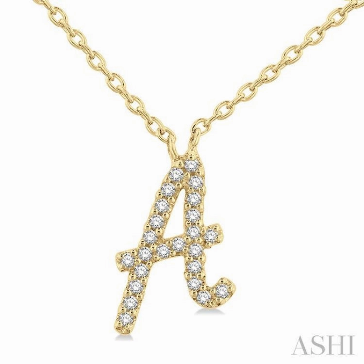 Superb Gift 1/20 Ctw Initial 'A' Round cut Diamond Pendant With Chain in 10K Yellow Gold