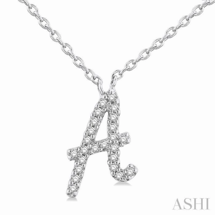 Premium Style Luxury Ornament 1/20 Ctw Initial 'A' Round cut Diamond Pendant With Chain in 14K White Gold
