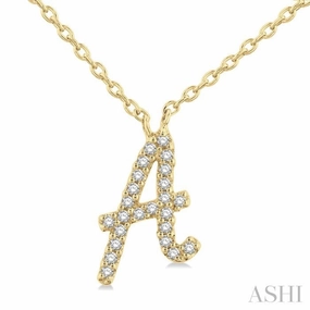 High-Quality Present 1/20 Ctw Initial 'A' Round cut Diamond Pendant With Chain in 14K Yellow Gold