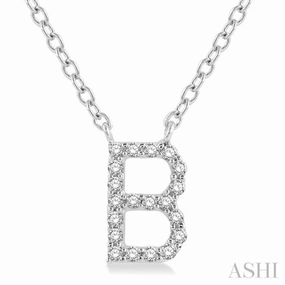 Fashion Accent Child Friendly Item 1/20 Ctw Initial 'B' Round Cut Diamond Pendant With Chain in 10K White Gold